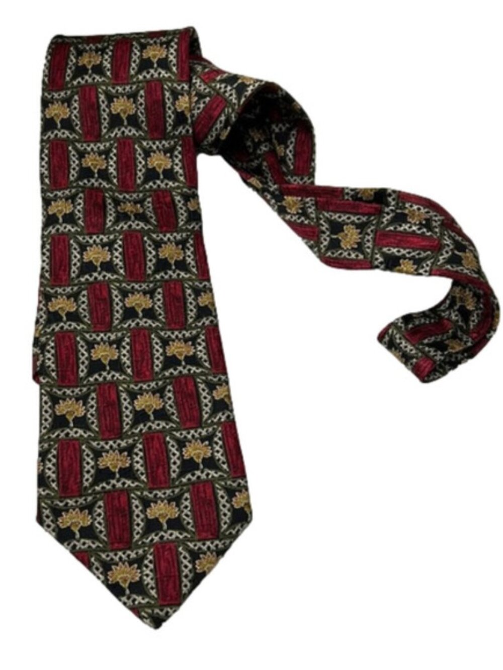 𝅺Ermenegildo Zegna Red & Black Geometric 100% Silk Tie